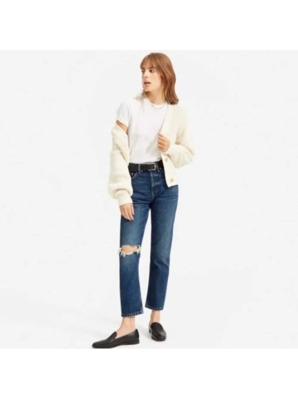 Everlane The Cheeky Ripped Knee Jean Mid Wash Distressed Cropped